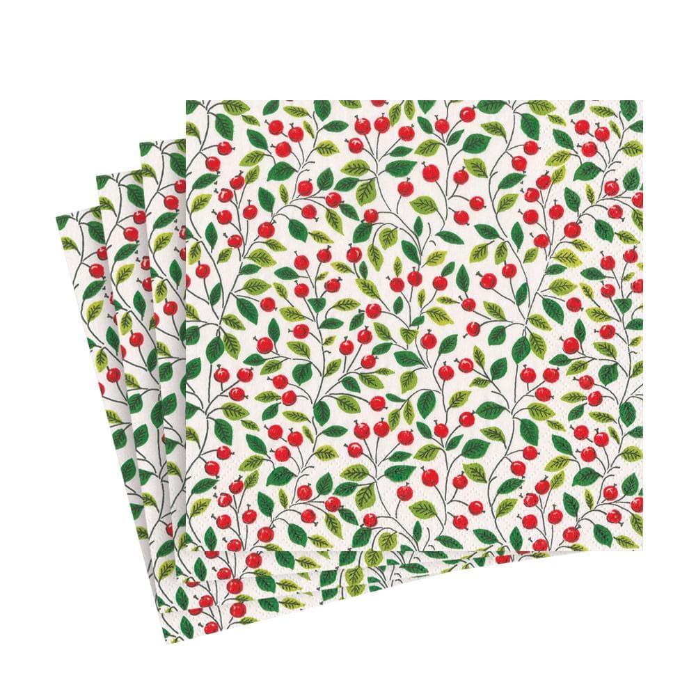 Berries and Leaves Paper Luncheon Napkins in White - 20 Per Package - touchGOODS