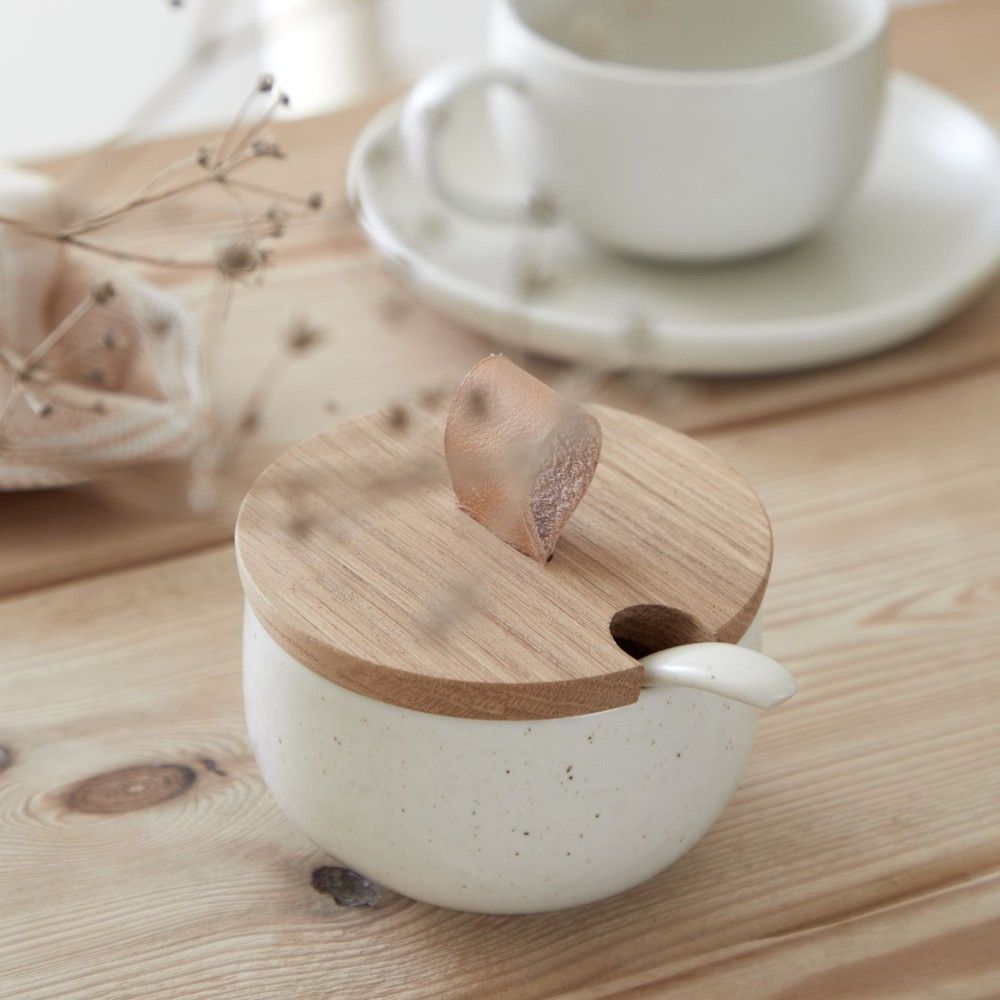 Pacifica Sugar Bowl with Wood Lid 4" and Spoon - touchGOODS