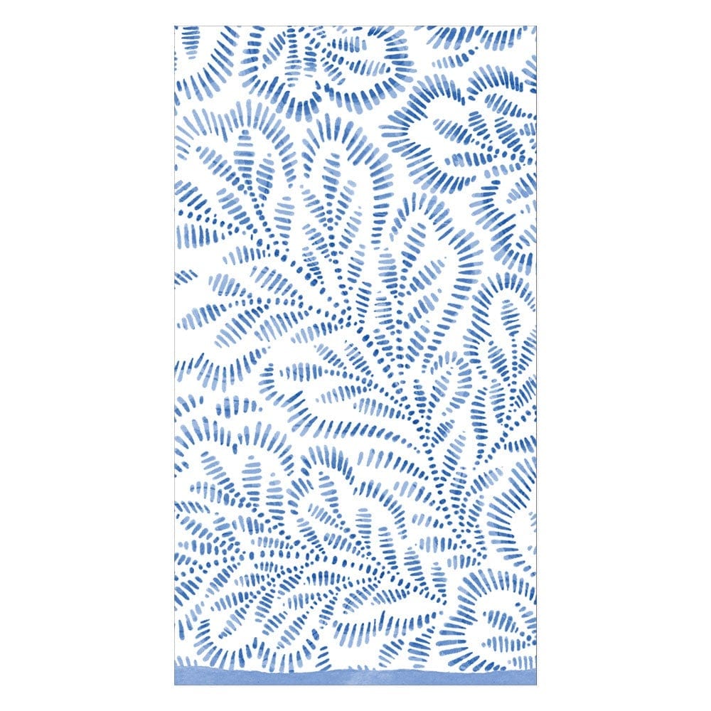 Block Print Leaves Paper Guest Towel Napkins in Blue - 15 Per Package - touchGOODS