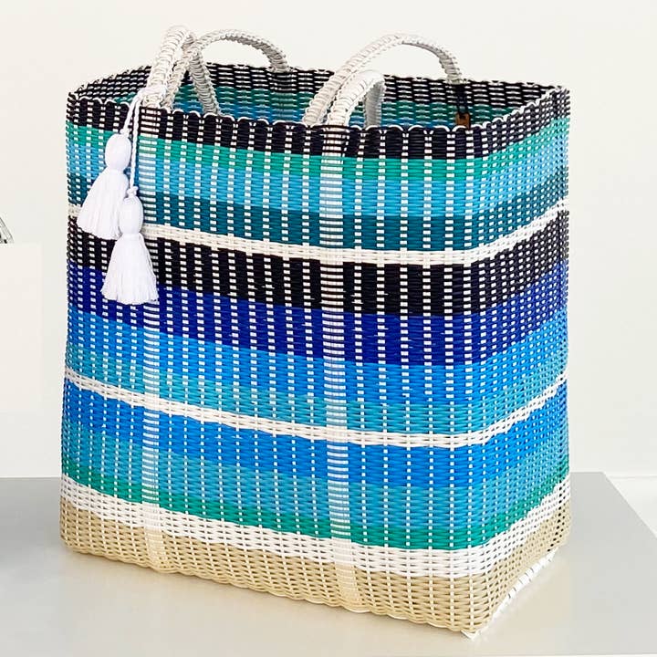 Recycled Plastic Cesta Tote Ex-large ~ Multicolor Stripe - touchGOODS