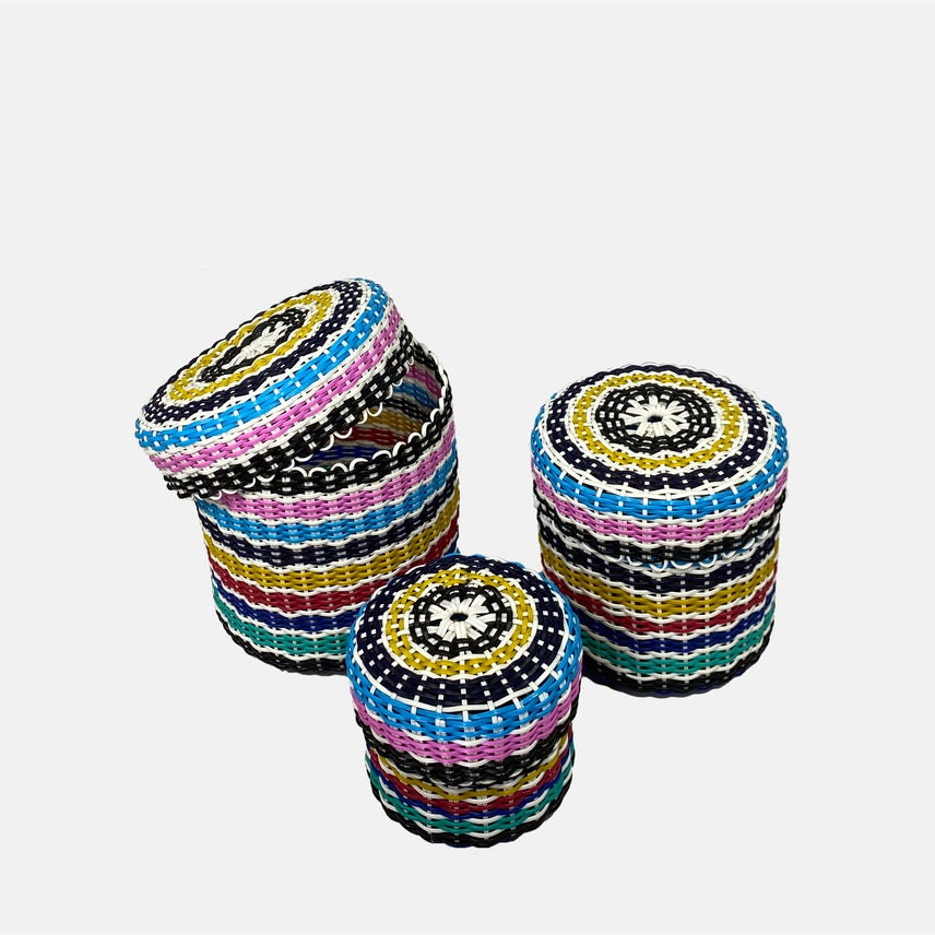 Boxi Cylindrical Containers - Set of 3 - Multi Color Striped - touchGOODS