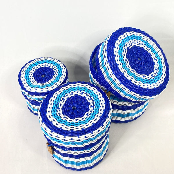 Boxi Cylindrical Containers - Set of 3 - Multi Color Striped - touchGOODS