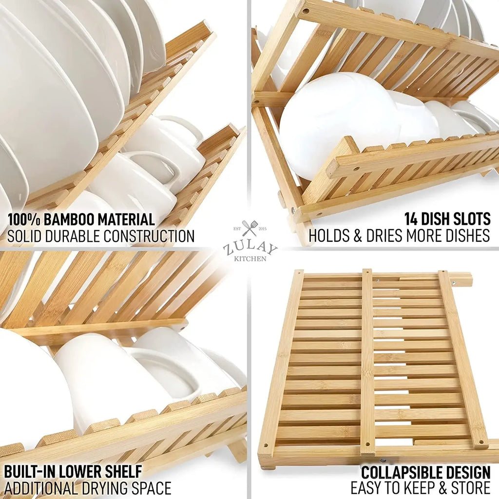 Foldable Bamboo Dish Drying Rack - 2-Tier - touchGOODS