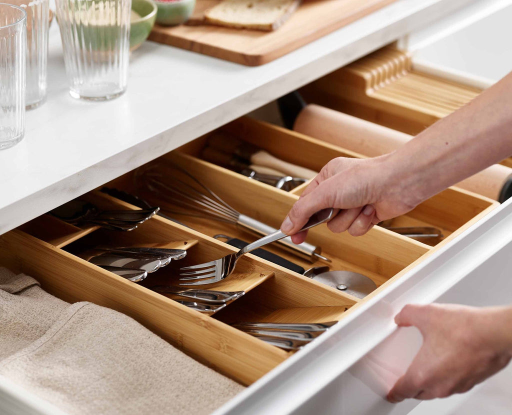 DrawerStore™ Bamboo Cutlery, Utensil & Gadget Organizer - touchGOODS