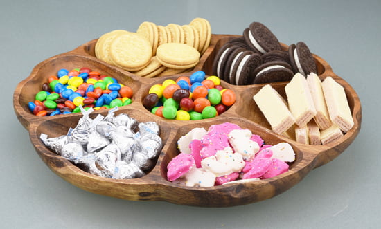 Acacia Wood Chip and Dip Tray with 7 Sections, 14" x 14" x 1.5" - touchGOODS