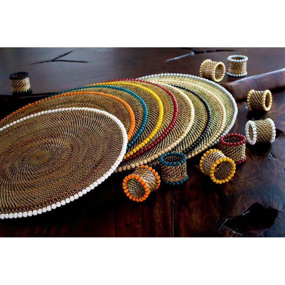 14" Round Placemat With White Wood Beads -Set of 4 - touchGOODS