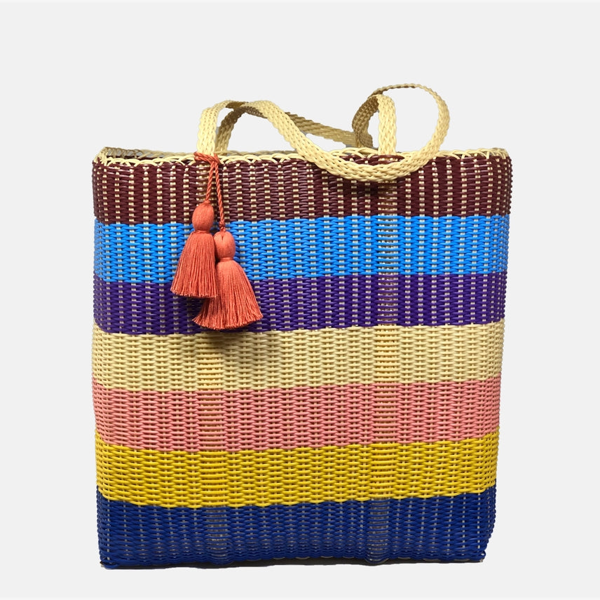 Recycled Plastic Cesta Tote Ex-large ~ Multicolor Stripe - touchGOODS