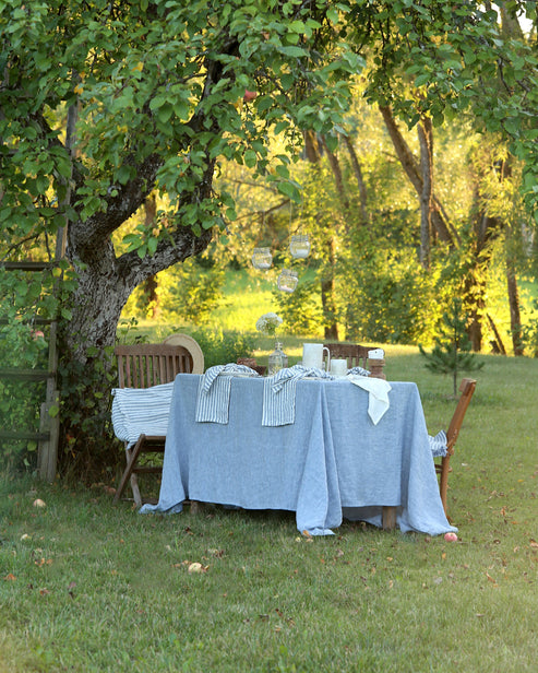 Blue Melange Linen Tablecloth - touchGOODS
