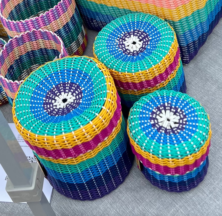 Boxi Cylindrical Containers - Set of 3 - Multi Color Striped - touchGOODS