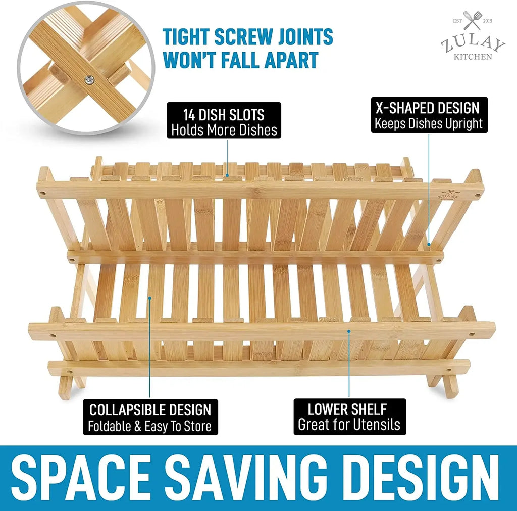 Foldable Bamboo Dish Drying Rack - 2-Tier - touchGOODS