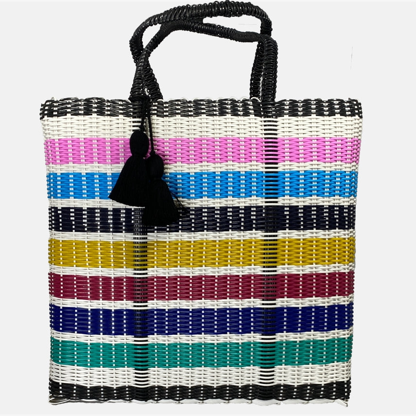 Recycled Plastic Cesta Tote Ex-large ~ Multicolor Stripe - touchGOODS
