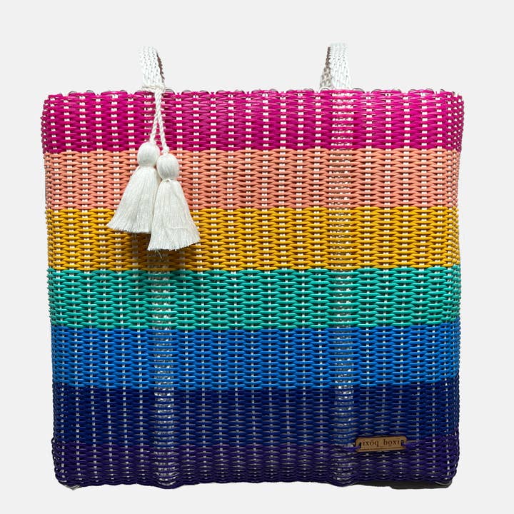 Recycled Plastic Cesta Tote Ex-large ~ Multicolor Stripe - touchGOODS