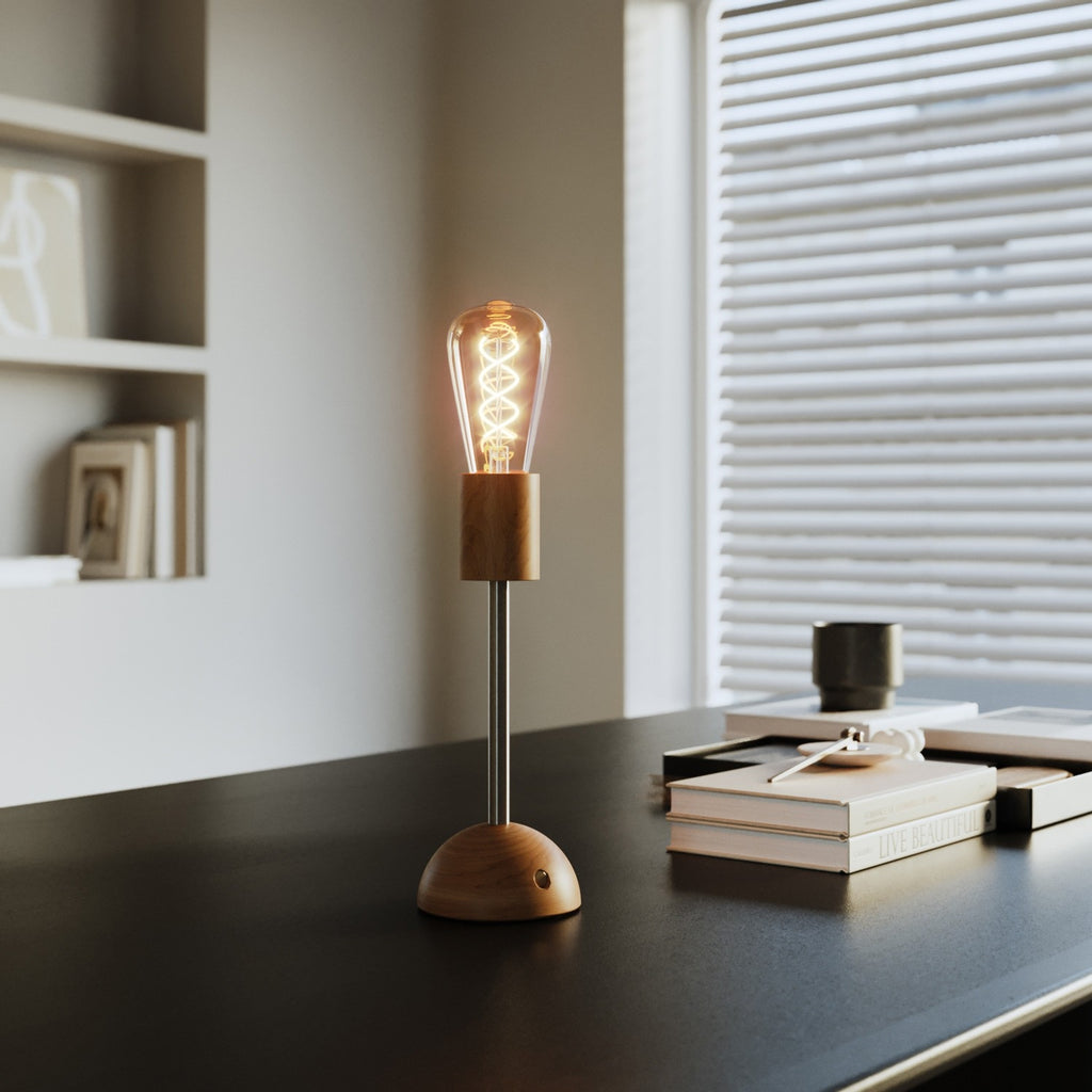 Rechargeable Wooden Lamp Base with Golden Edison Bulb - touchGOODS