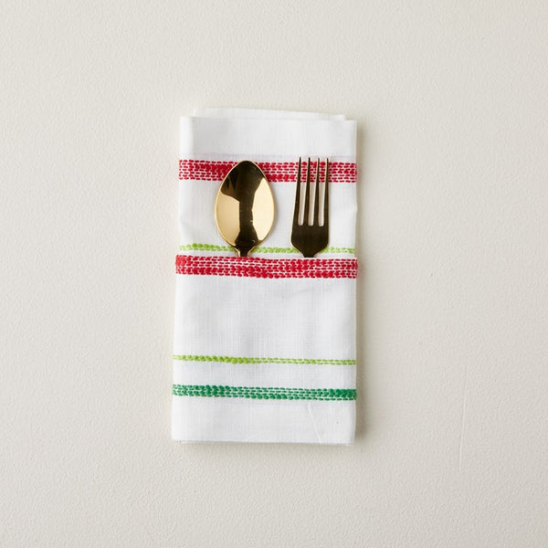 Holiday Stripe Napkin-Embroidered - Set of 4 - touchGOODS