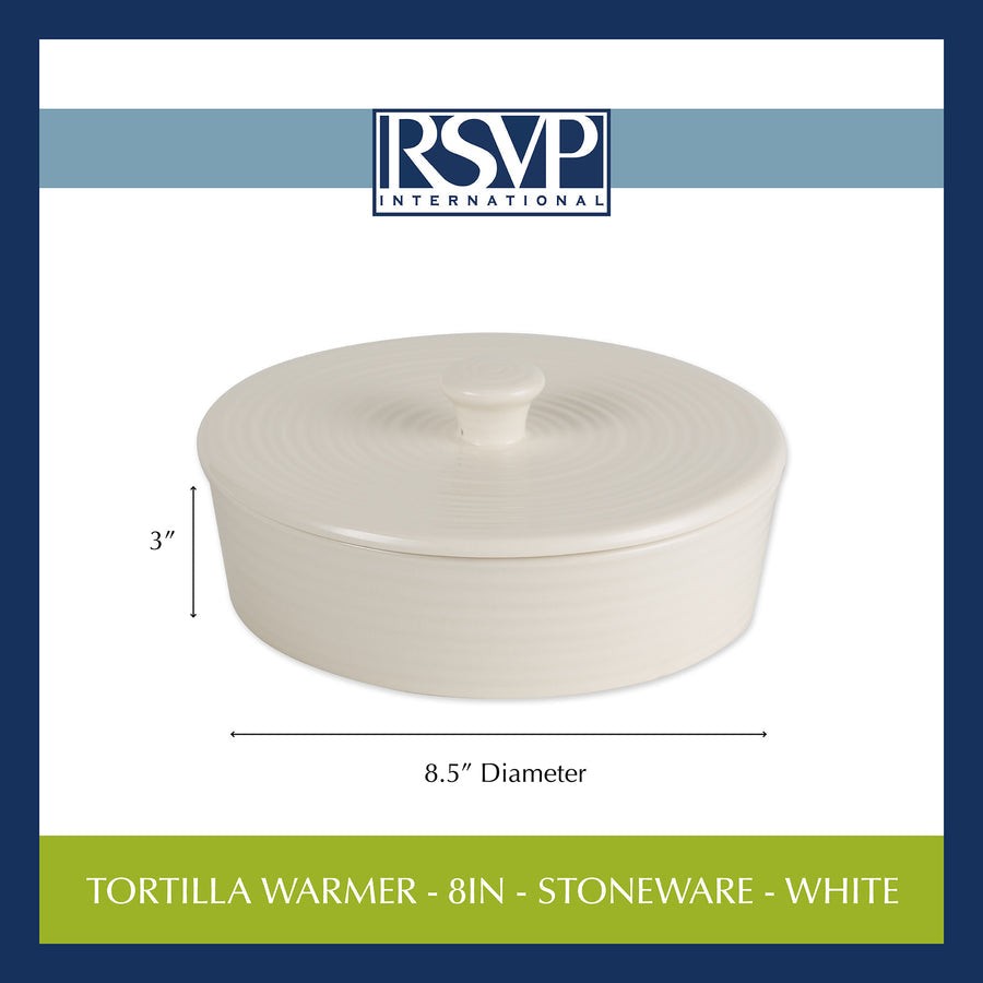 TORTILLA WARMER - 8IN - STONEWARE - WHITE - touchGOODS
