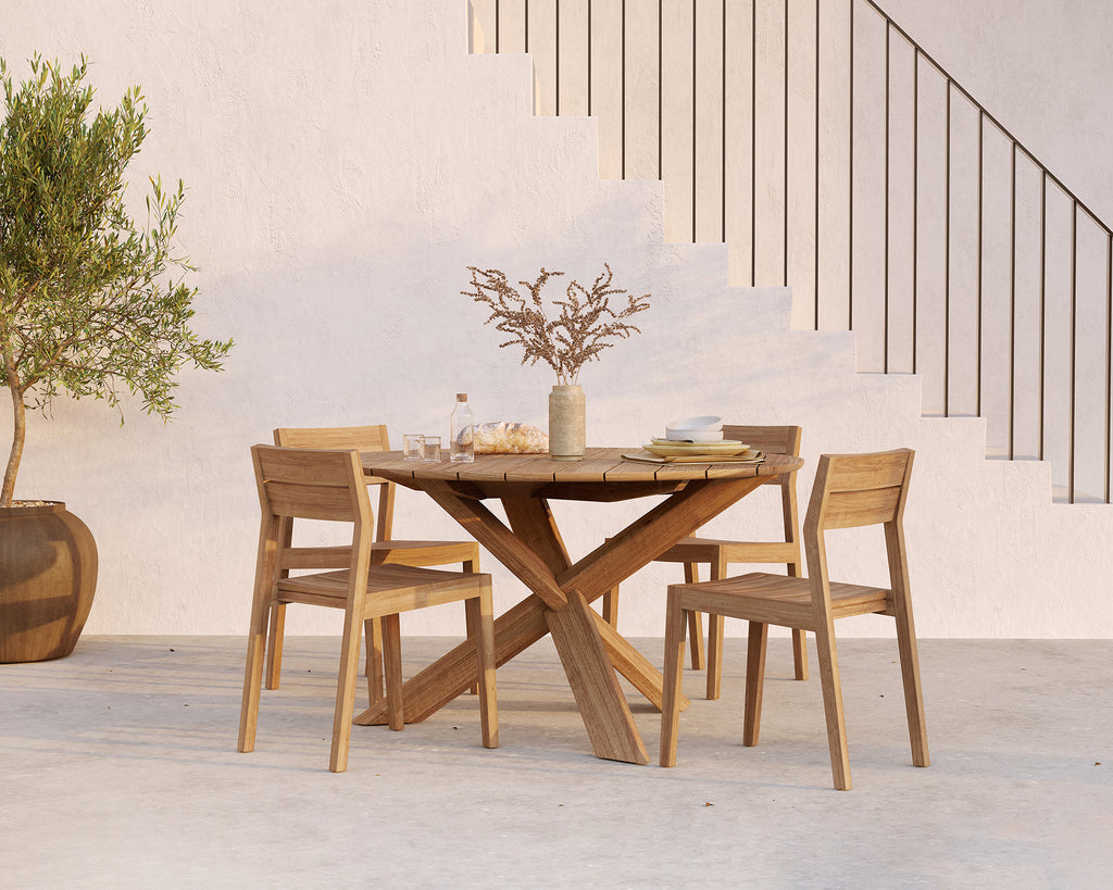 Teak Circle Outdoor Dining Table - touchGOODS