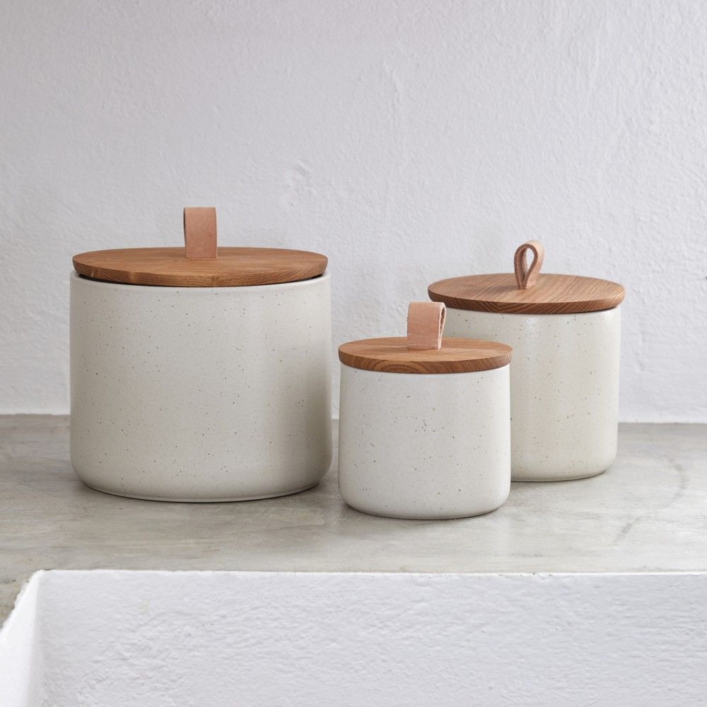 Pacifica Stoneware Canister with Oak Lid - touchGOODS