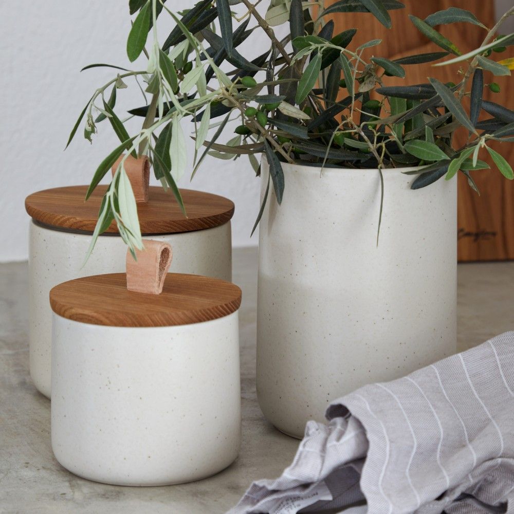 Pacifica Stoneware Canister with Oak Lid - touchGOODS