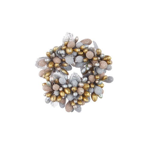 GOLD AND SILVER BERRY BEADED  WREATH-CANDLE RING - touchGOODS