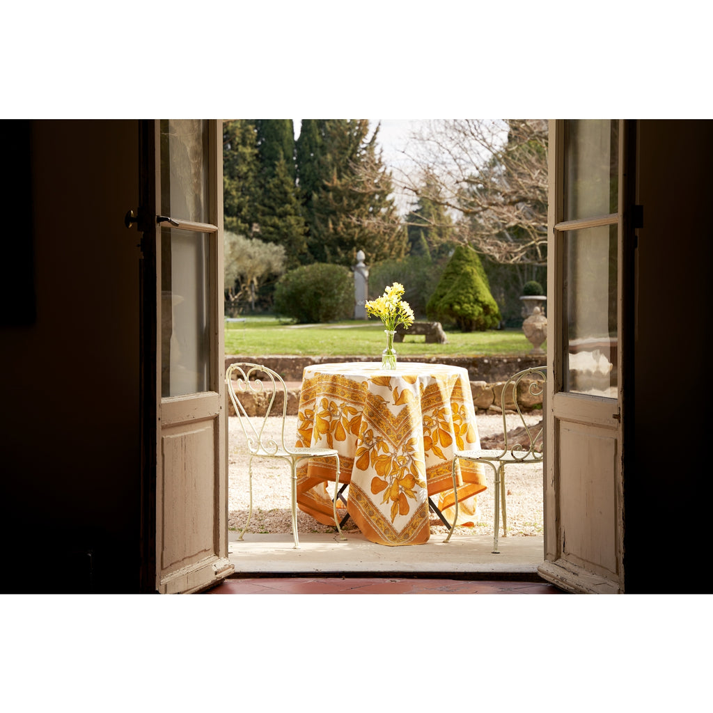 French Tablecloth Orchard Pear Mustard & Grey - touchGOODS