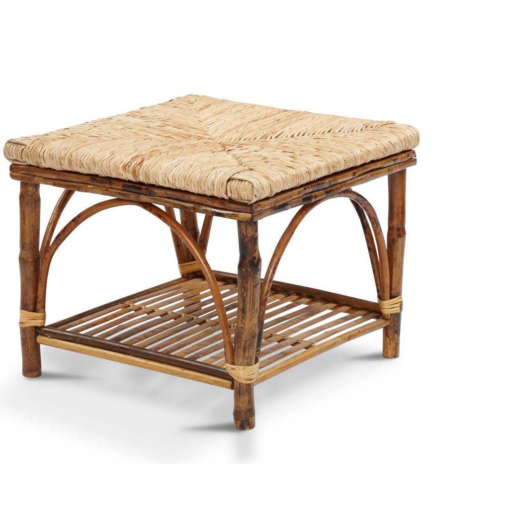 Ottoman with Shelf & Woven Rush Seat - touchGOODS