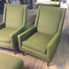 Mid Century Modern Moss Green Tufted Club Chairs & Footrest | touchGOODS