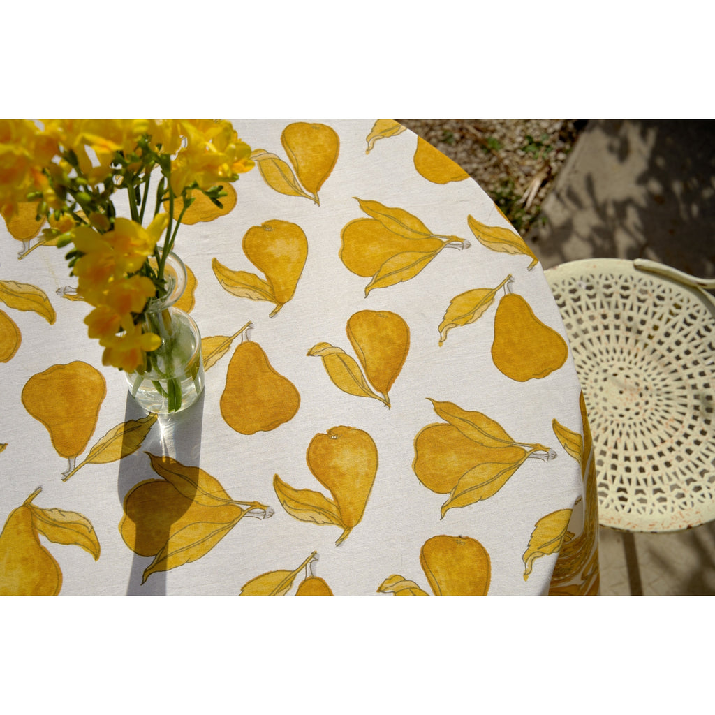 French Tablecloth Orchard Pear Mustard & Grey - touchGOODS