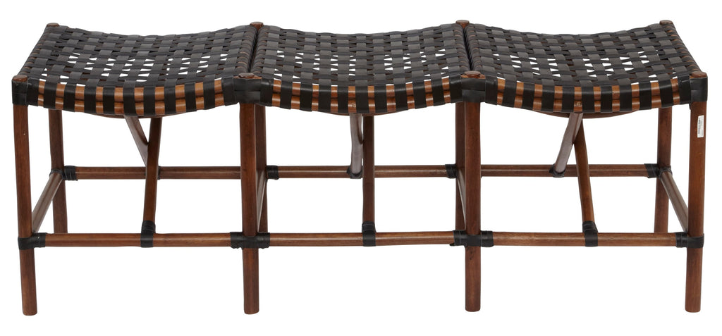 Rattan & Woven Black Leather Malibu Bench | touchGOODS