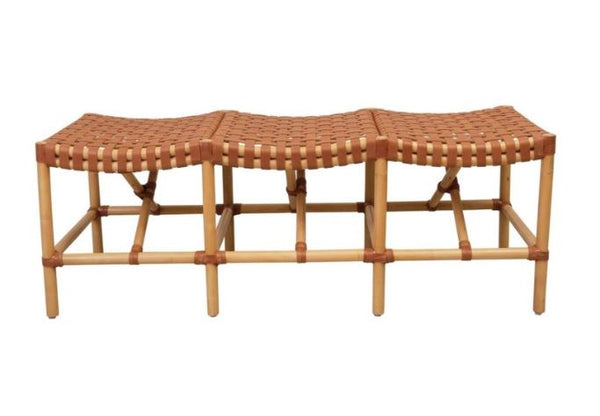 Rattan & Woven Leather Malibu Bench | touchGOODS
