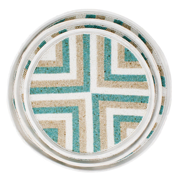 Riviera Beaded Tray Set (of 3) - Aqua/Natural/White - touchGOODS