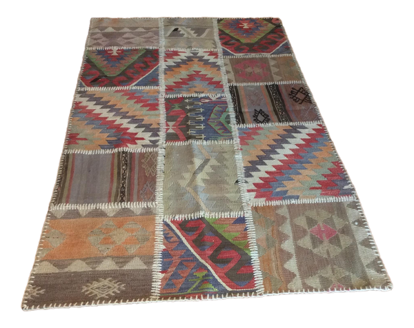 Vintage Patchwork Turkish Kilim Area Rug 3′6″ × 6′2″ | touchGOODS