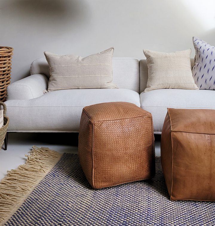 Braided Leather Cube Pouf - touchGOODS