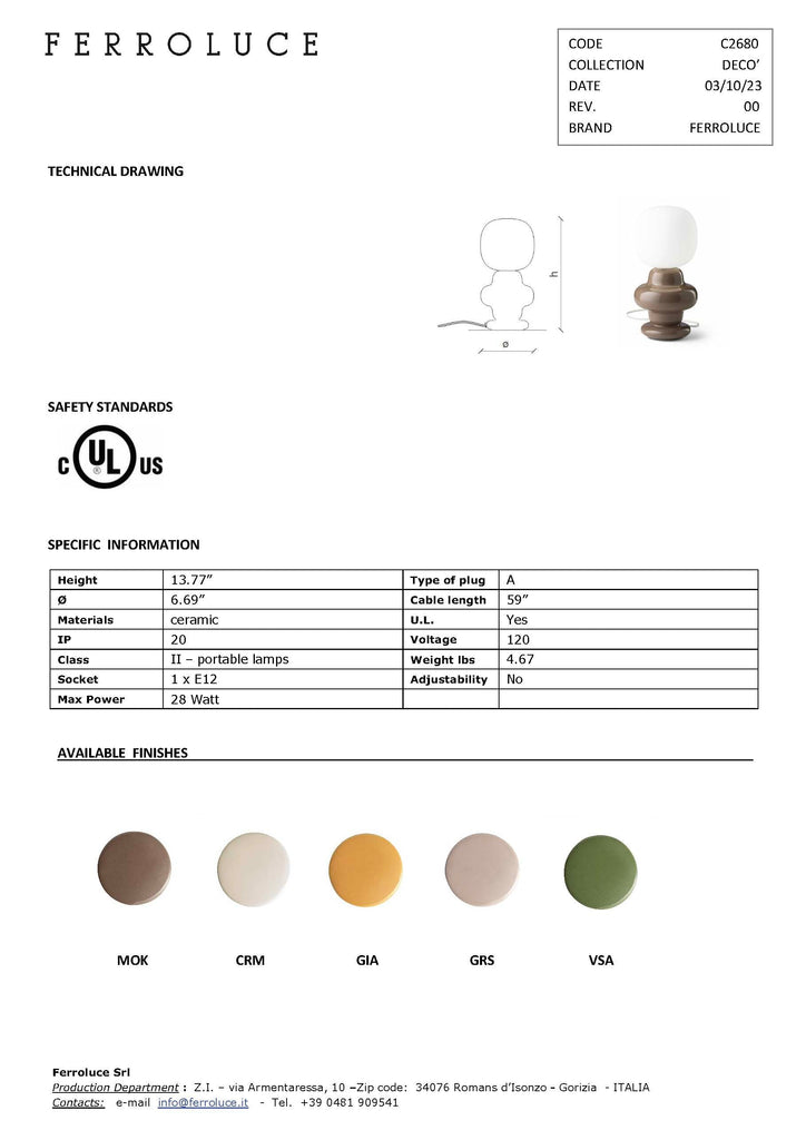 Copacabana Table Lamp C2680 - touchGOODS