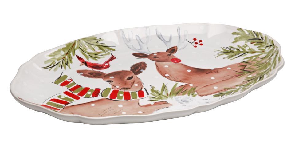 Deer Friends Oval Platter 20", White - touchGOODS