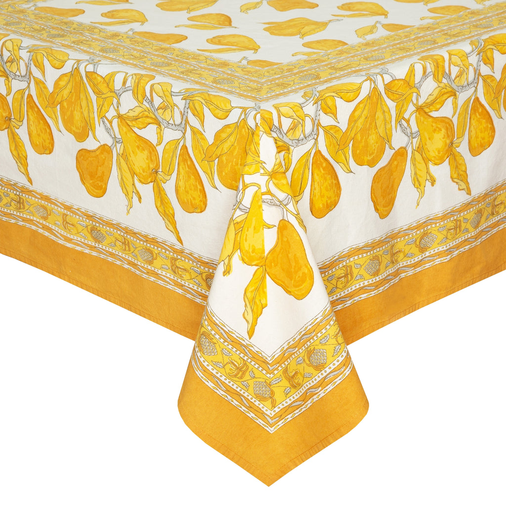 French Tablecloth Orchard Pear Mustard & Grey - touchGOODS