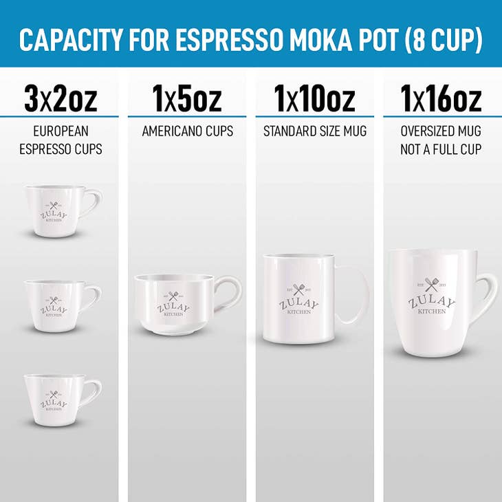 Zulay Kitchen Classic Stovetop Espresso Cup Moka Pot  8 Cup - Silver - touchGOODS