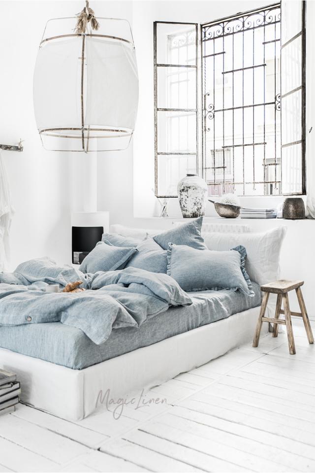 BLUE MELANGE LINEN SHEET SET (4 PCS) - touchGOODS