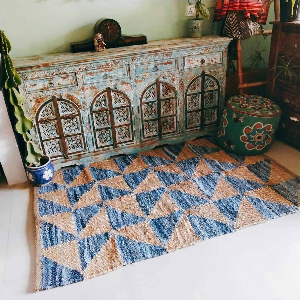 Denim & Jute Rag Rug 4 x 6 - touchGOODS