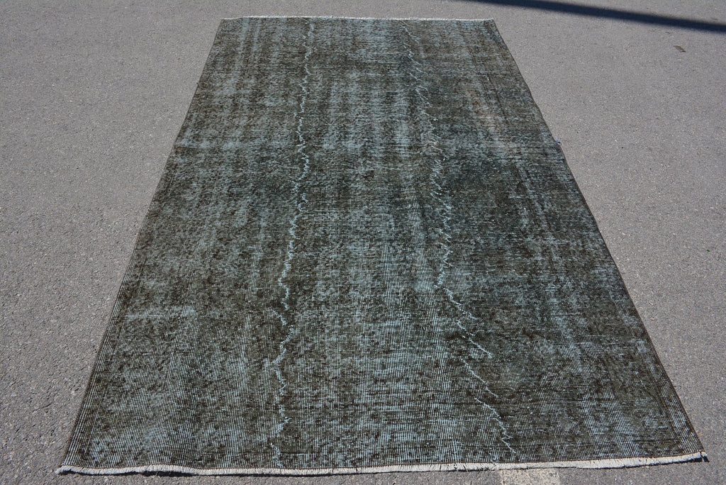 Distressed Green/Gray Over-Dyed Vintage Rug 5'4 x 9' - touchGOODS