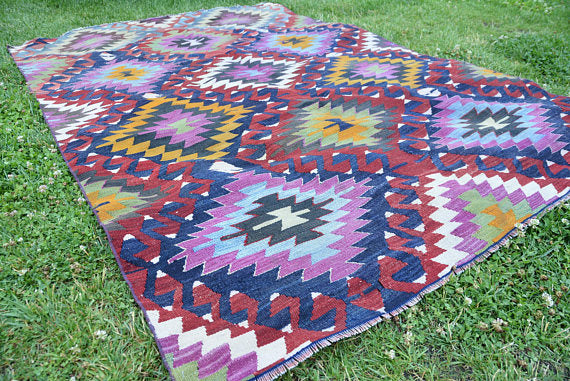Vintage Handmade Turkish Kilim Area Rug 84" x 62" | touchGOODS