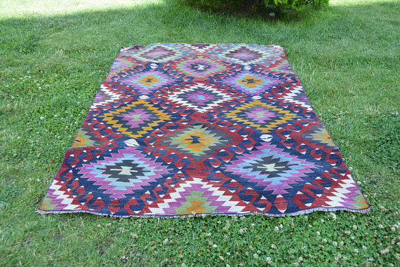 Vintage Handmade Turkish Kilim Area Rug 84" x 62" | touchGOODS