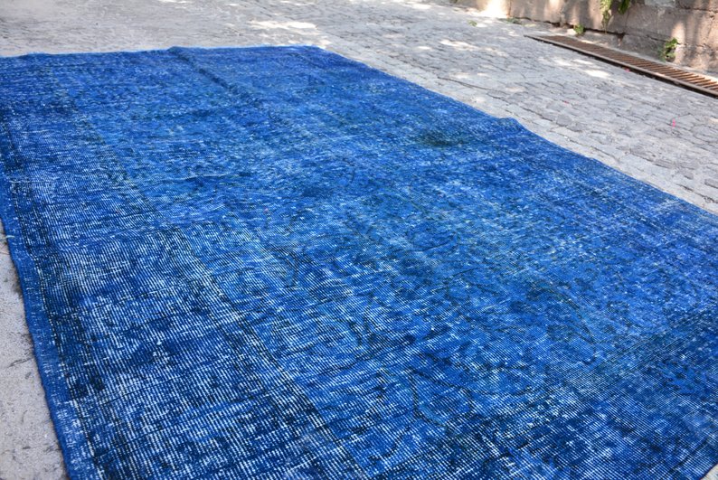 Distressed Blue Over-dyed Vintage Rug 9' x 5'7" | touchGOODS