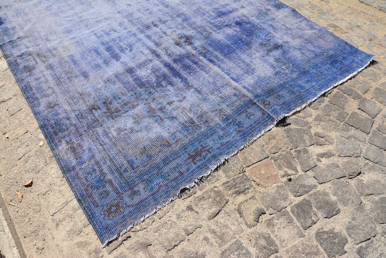 Distressed Blue Over-dyed Vintage Rug 9'3 x 6'5 | touchGOODS