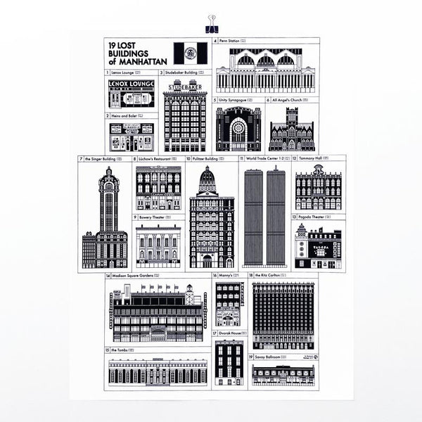 Manhattan Lost Buildings 17x22" Art Print by Raymond Biesinger | touchGOODS