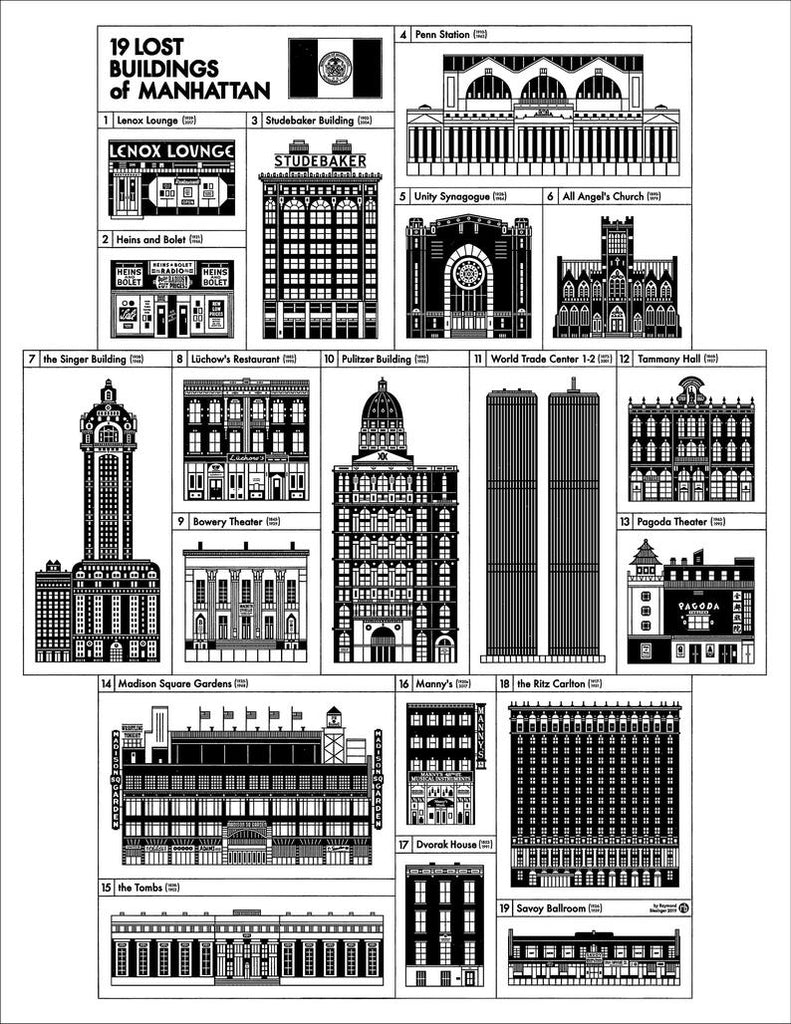 Manhattan Lost Buildings 17x22" Art Print by Raymond Biesinger | touchGOODS