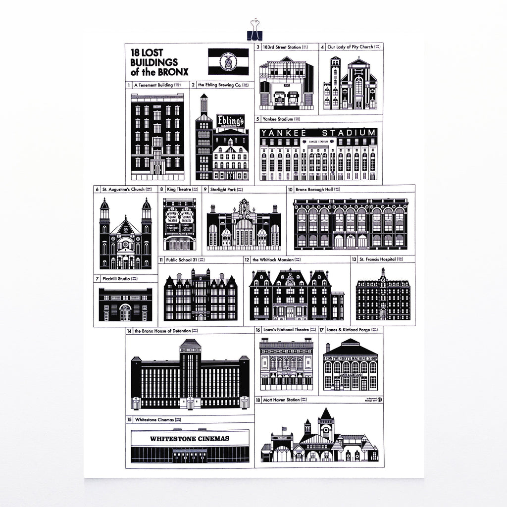 The Bronx Lost Buildings 17x22" Art Print by Raymond Biesinger | touchGOODS