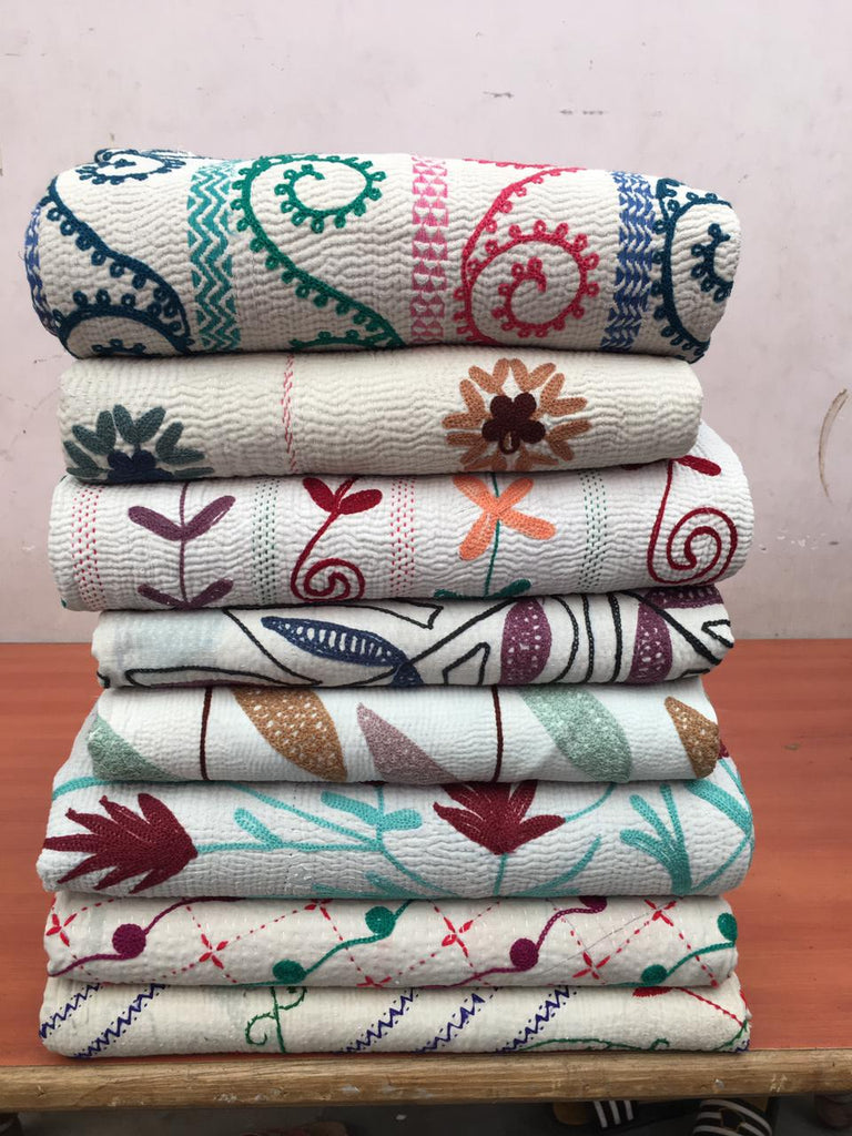 Embroidered Cotton Kantha Quilts - touchGOODS