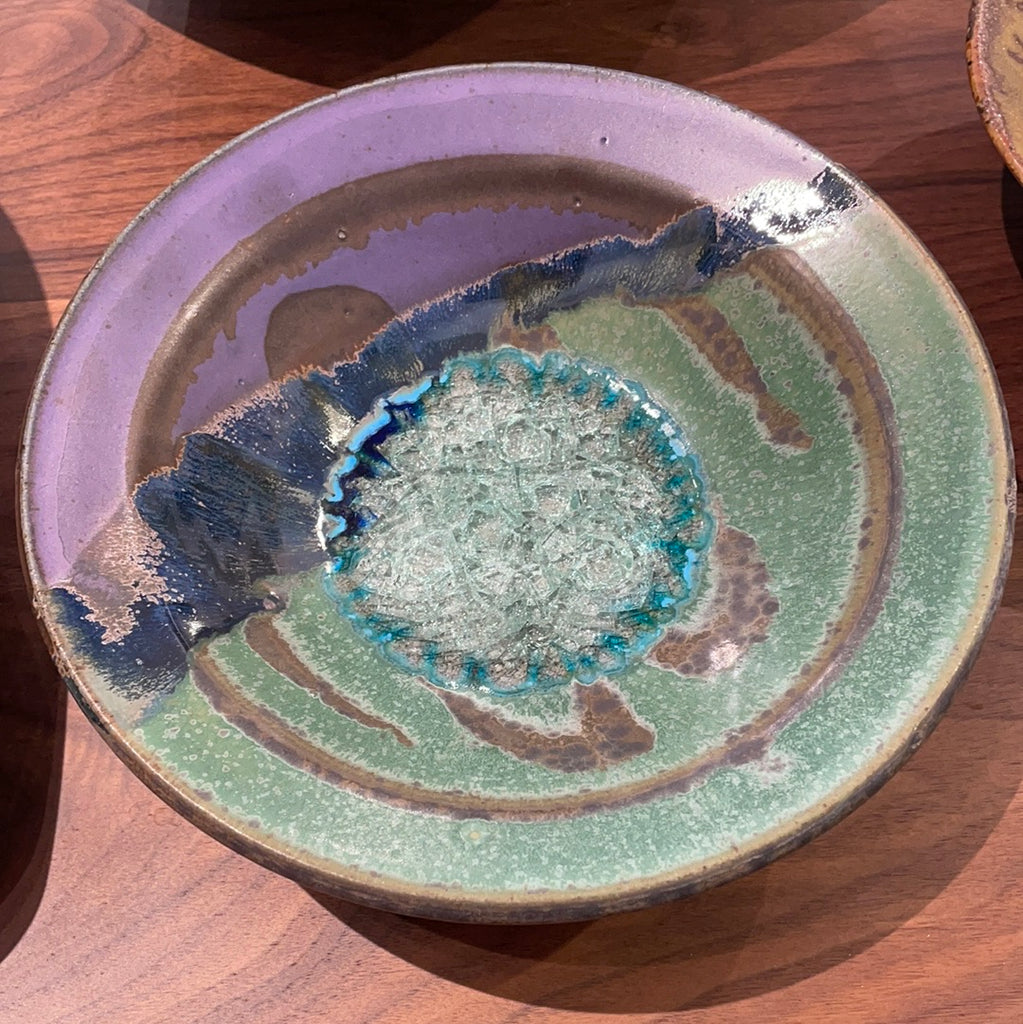 Flared 10" Bowl with Glass Accents Purple & Green - touchGOODS