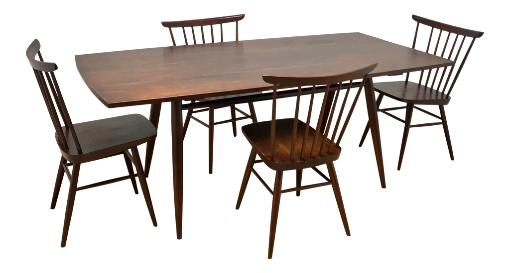 Mid-Century Modern American Nakashima Studio Craft Solid Walnut Dining Set - 5 Pieces | touchGOODS