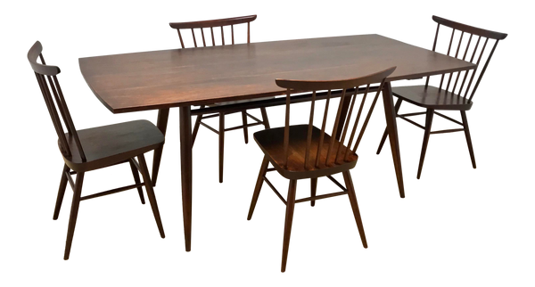 Mid-Century Modern American Nakashima Studio Craft Solid Walnut Dining Set - 5 Pieces | touchGOODS